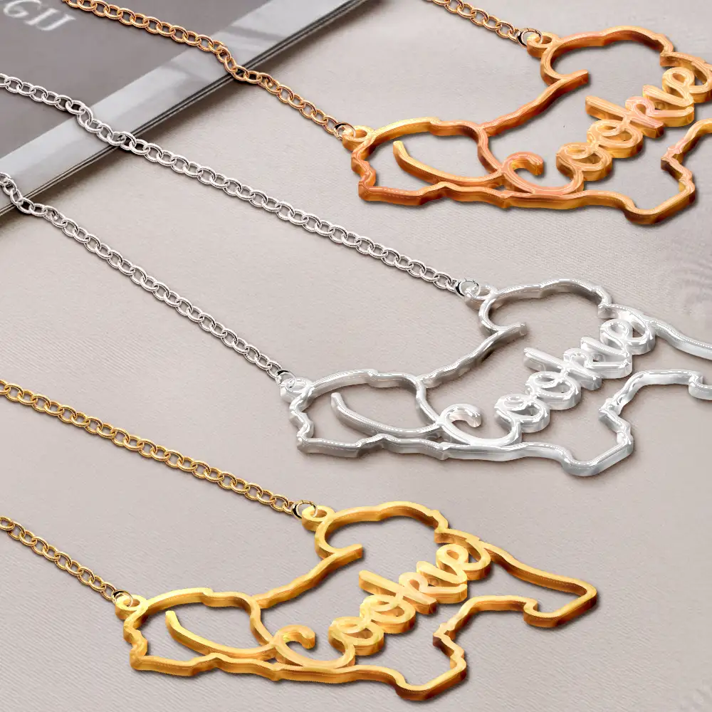 Dog Shaped Line Art With Custom Name - Personalized Letter Necklace - Image 2