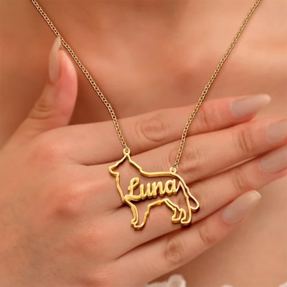 Dog Shaped Line Art With Custom Name - Personalized Letter Necklace - Image 3