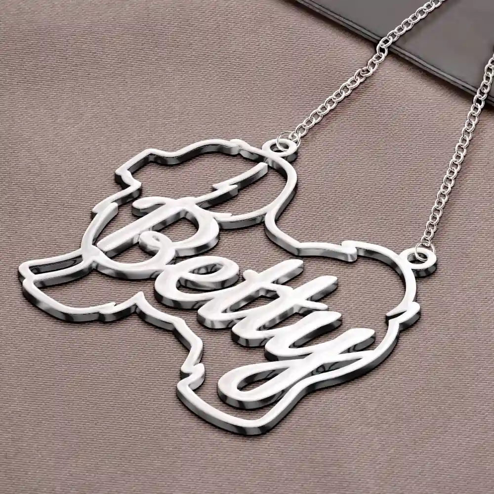 Dog Shaped Line Art With Custom Name - Personalized Letter Necklace - Image 4