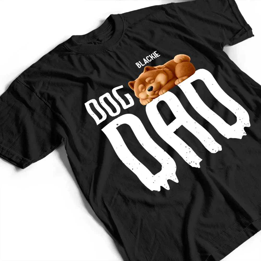 Dog Sleeping On Dad - Personalized T Shirt - Image 3