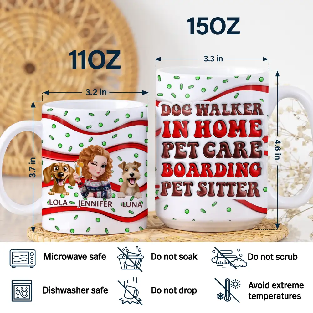 Dog Walker In Home Pet Care Funny - 3D Inflated Effect Printed Mug, Personalized White Edge-to-Edge Mug - Image 5