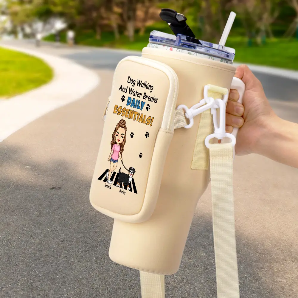 Dog Walking And Water Breaks - Personalized Bottle Carrier Bag - Image 2