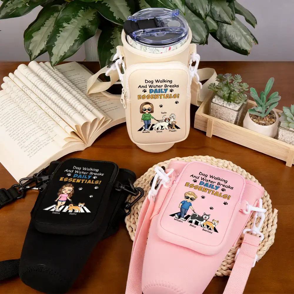 Dog Walking And Water Breaks - Personalized Bottle Carrier Bag - Image 3