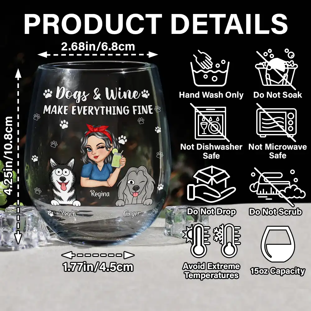Dogs And Wine Make Everything Fine - Personalized Stemless Wine Glass - Image 5