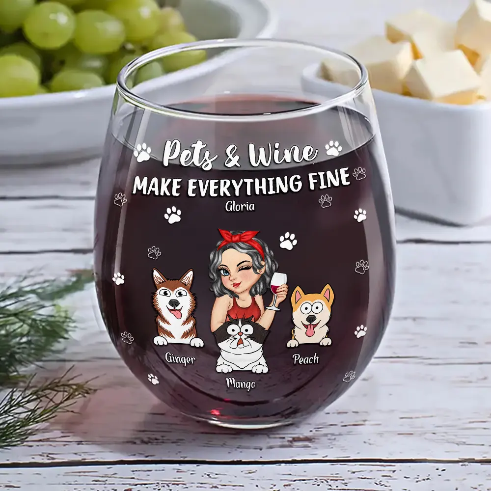 Dogs And Wine Make Everything Fine - Personalized Stemless Wine Glass - Image 6