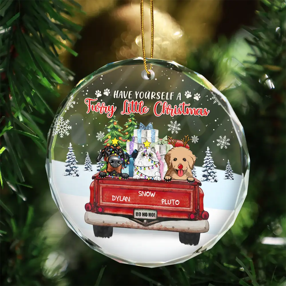 Dogs Cats Have Yourself A Furry Little Christmas - Personalized Circle Glass Ornament - Image 3