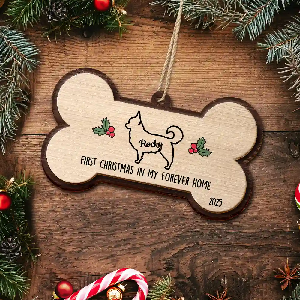 Dog's First Christmas In My Forever Home - Personalized 2-Layered Wooden Ornament - Image 4