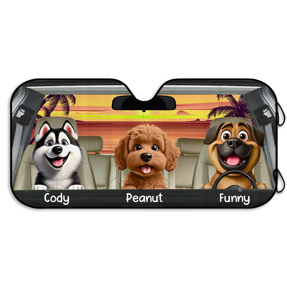Dog's Trip 3D Cartoon Effect - Personalized Auto Sunshade - Image 2