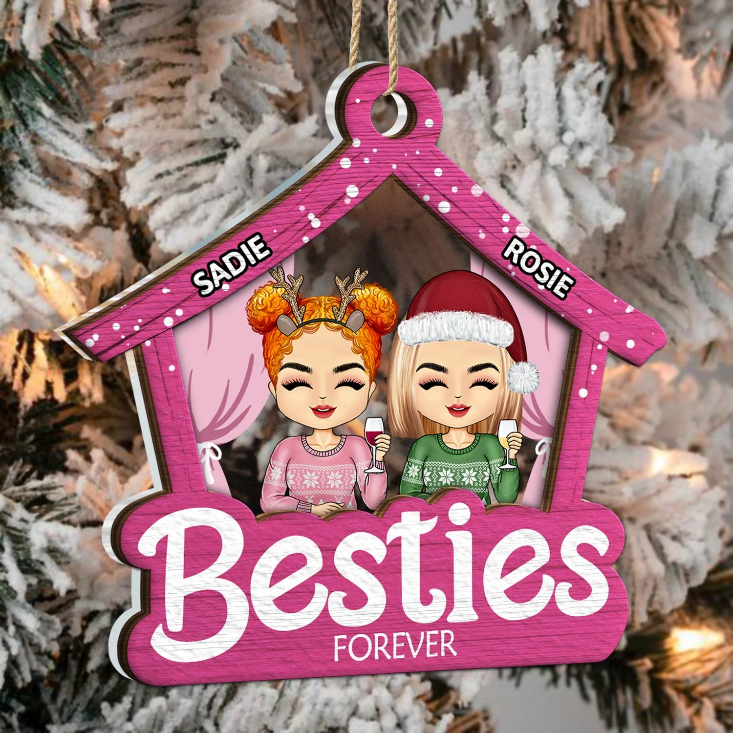 Doll House Chibi Girls - Christmas Gift For Bestie, Sister - Personalized 2-Layered Mix Ornament - Image 3