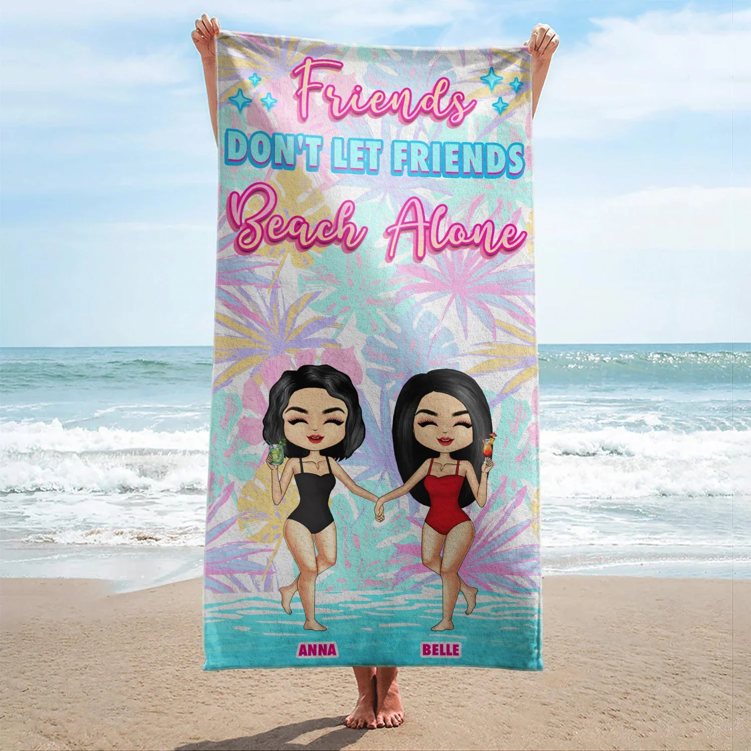 Don't Let Friends Beach Alone - Gift For Besties - Personalized Custom Beach Towel - Image 2