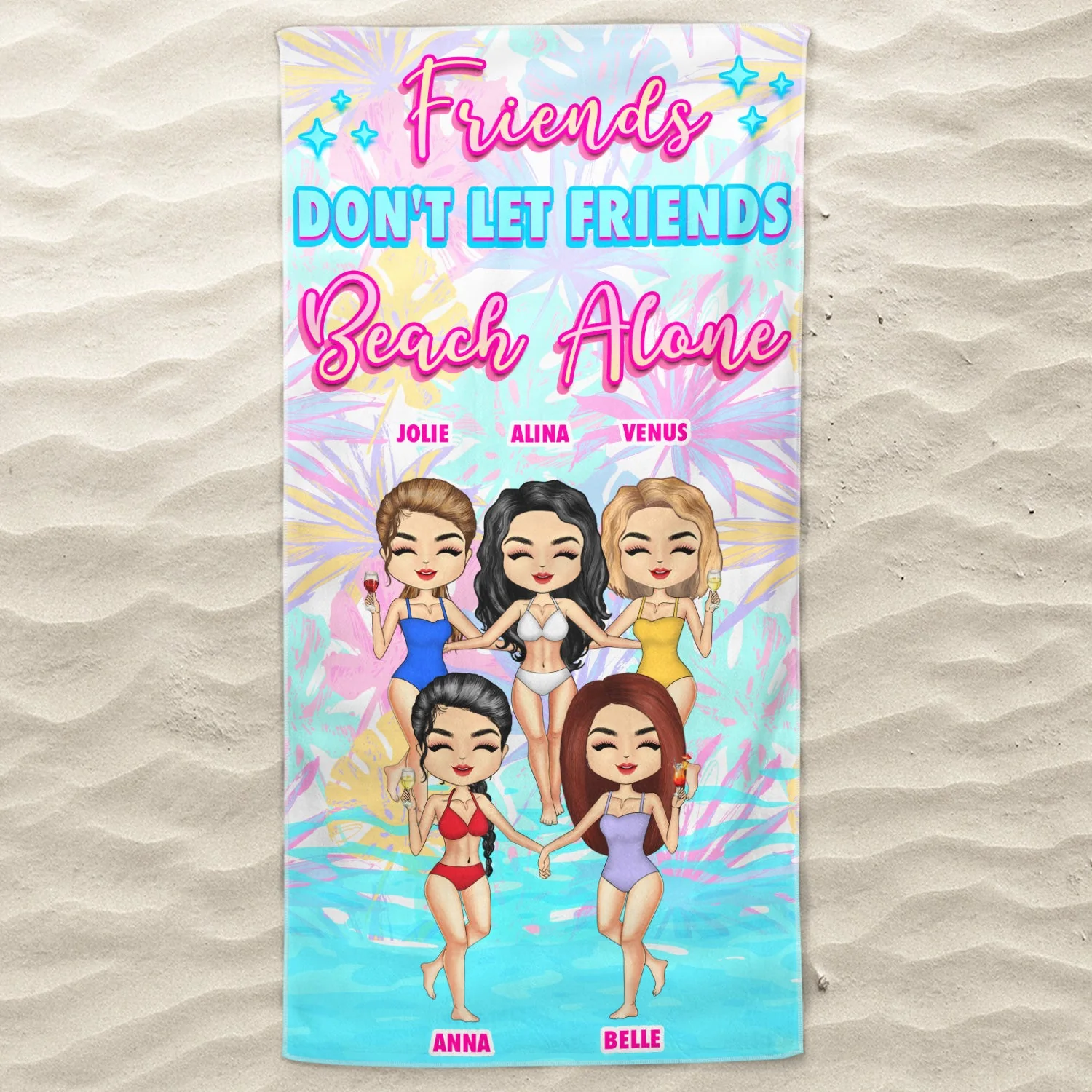 Don't Let Friends Beach Alone - Gift For Besties - Personalized Custom Beach Towel - Image 3