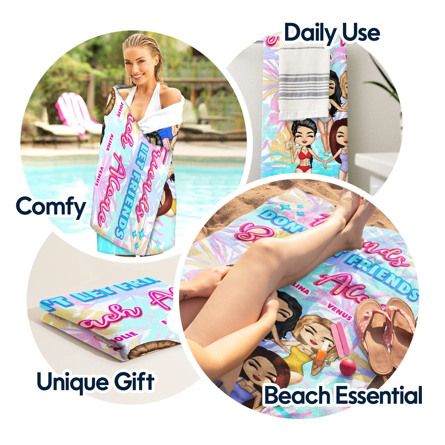 Don't Let Friends Beach Alone - Gift For Besties - Personalized Custom Beach Towel - Image 5