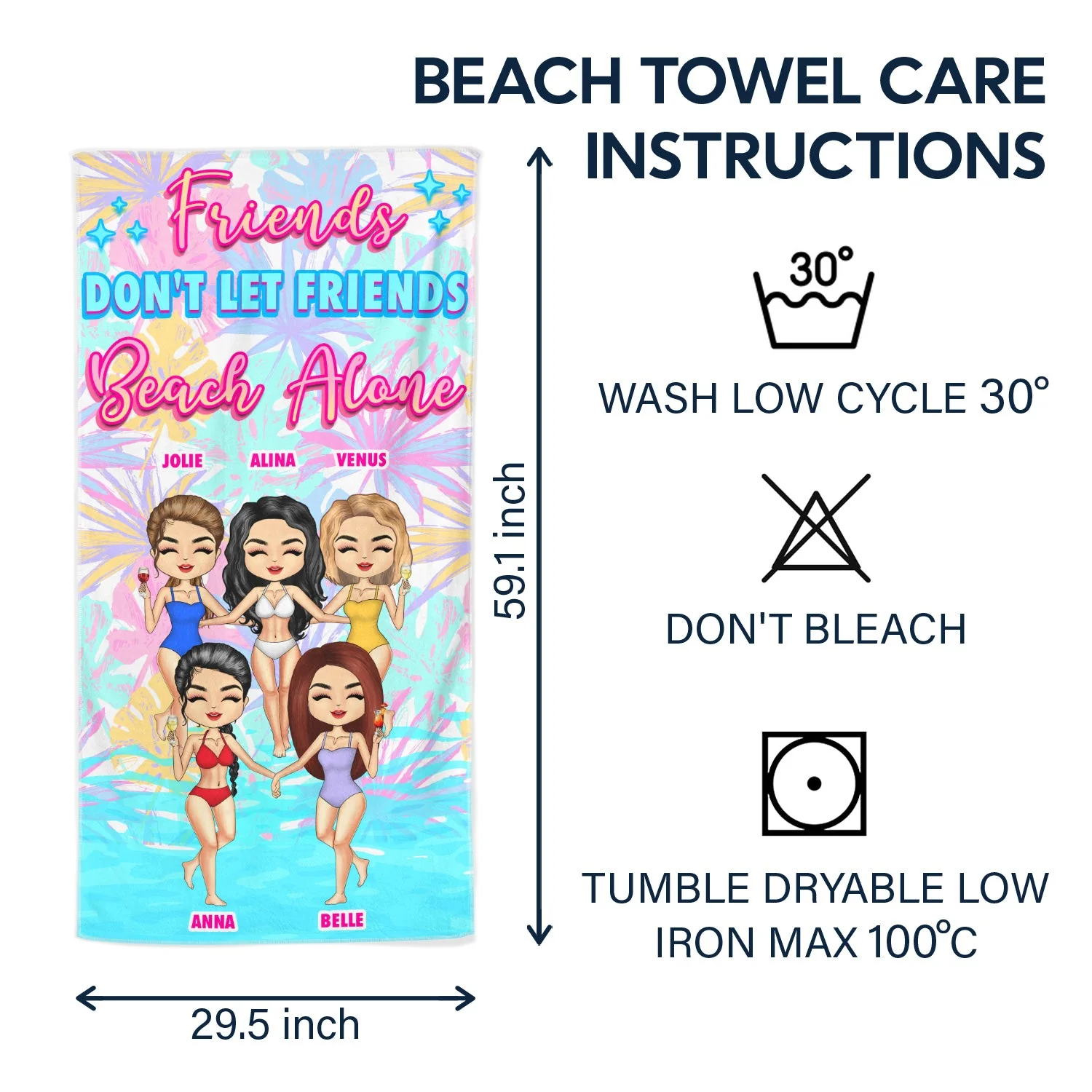 Don't Let Friends Beach Alone - Gift For Besties - Personalized Custom Beach Towel - Image 6