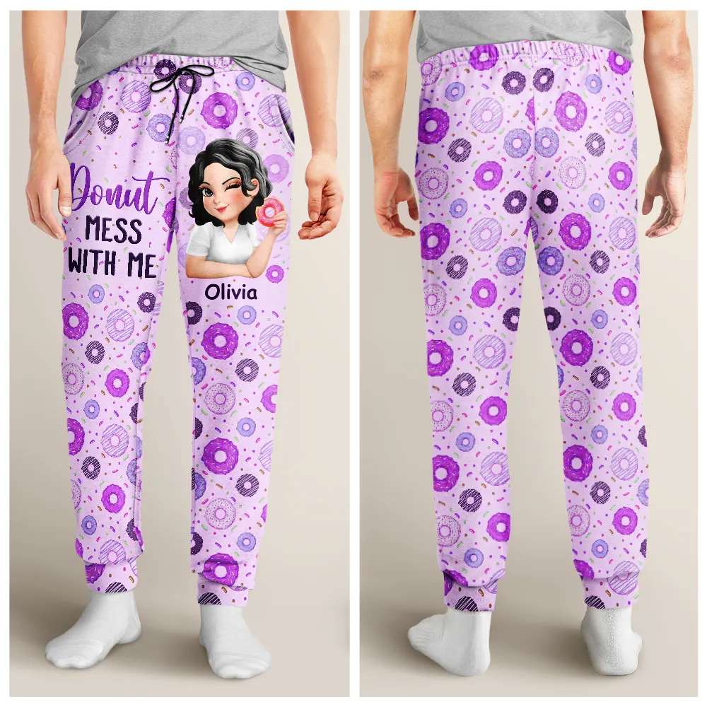 Donut Mess With Me 3D Effect Turban Woman - Personalized Pajama Pants - Image 4