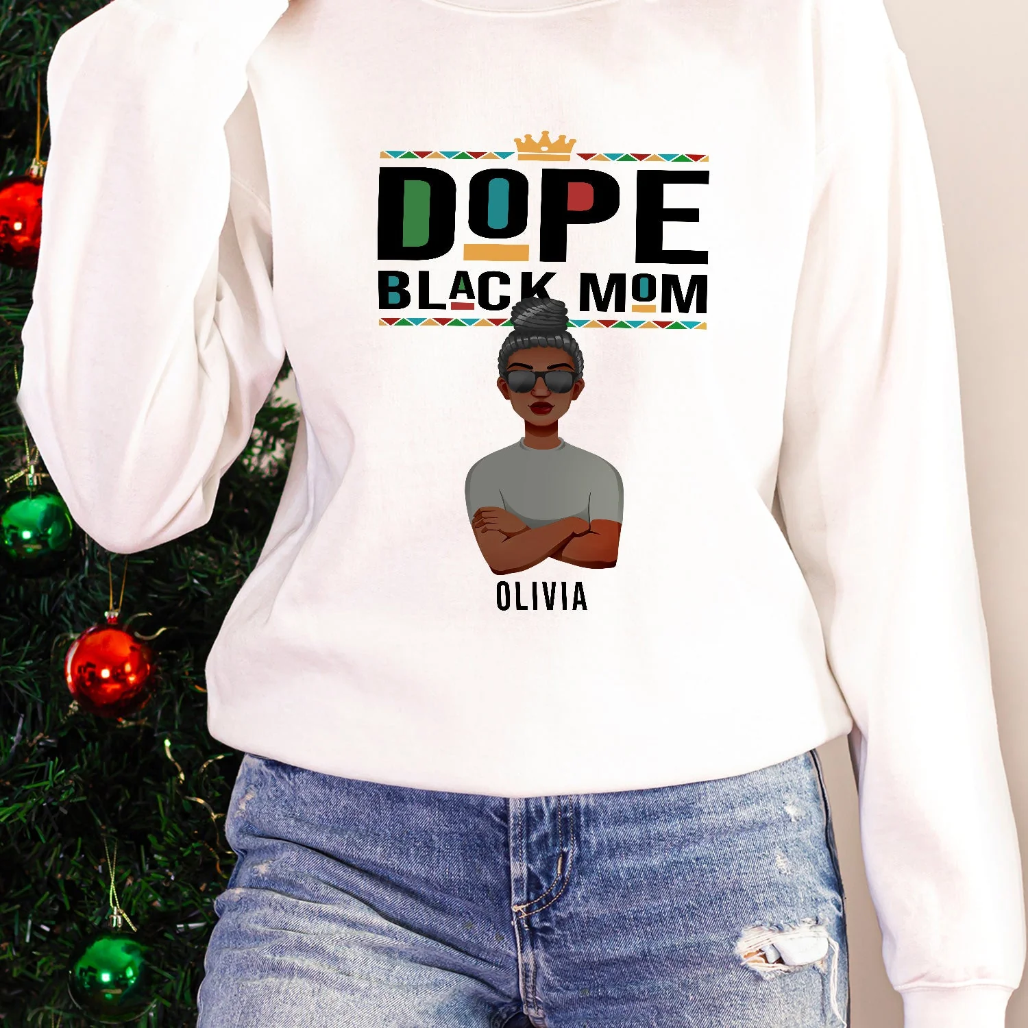 Dope Black Mom - Gift For Black Mom - Personalized Unisex Sweatshirt With Design On Sleeve - Image 5