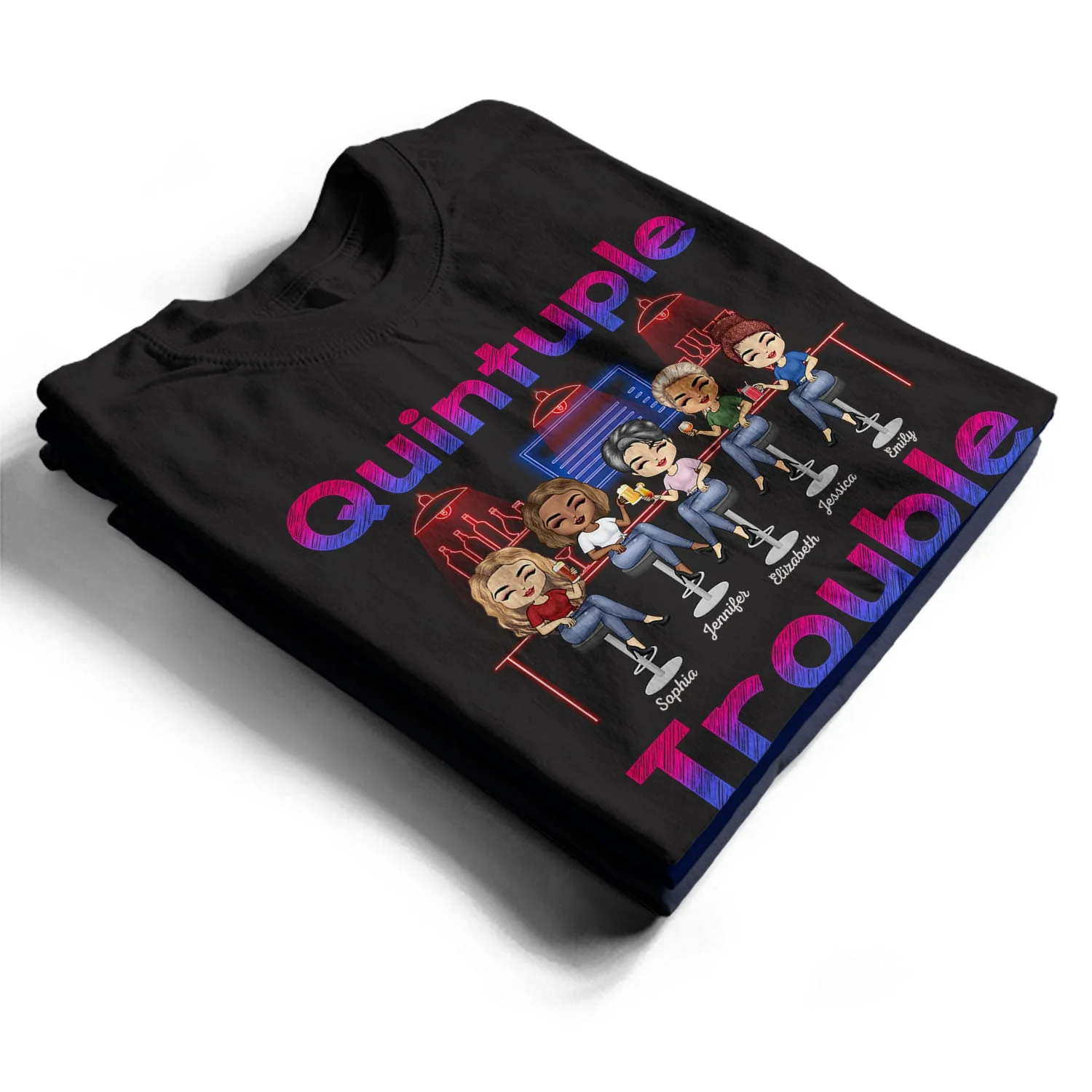 Double Trouble Bar Party BFF - Anniversary, Birthday Gift For Besties, Best Friends - Personalized Custom T Shirt - Image 2
