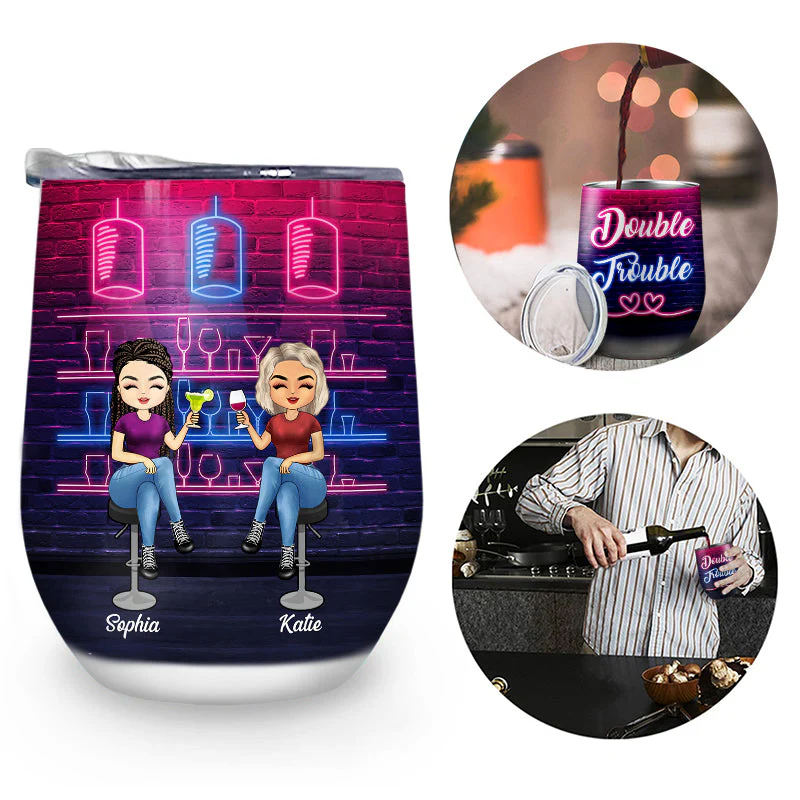 Double Trouble - Gift For Besties - Personalized Custom Wine Tumbler - Image 2