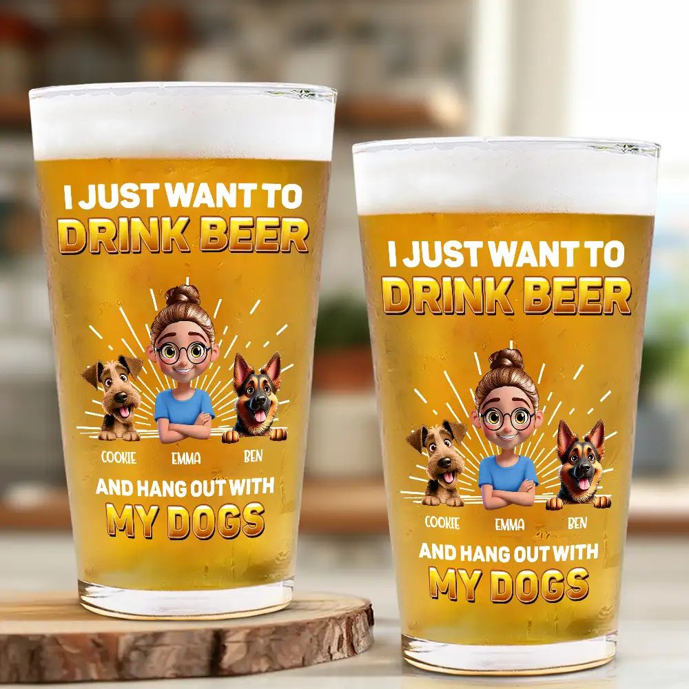 Drink Beer And Hang Out With My Dog - Personalized Beer Glass - Image 2