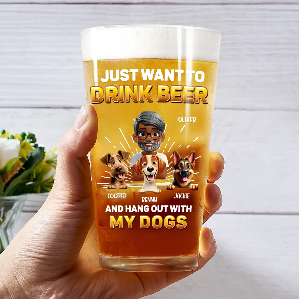 Drink Beer And Hang Out With My Dog - Personalized Beer Glass - Image 3