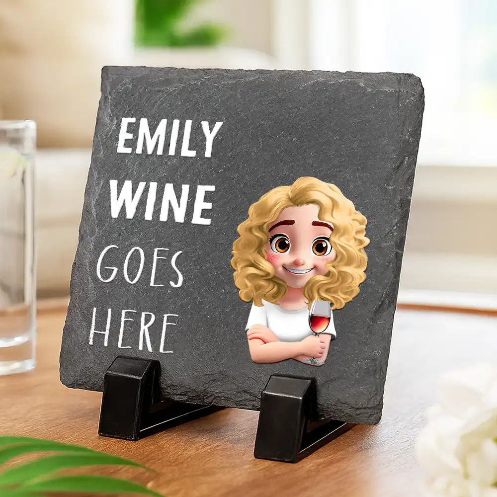 Drink Goes Here 3D Effect Couple - Personalized Slate Coaster - Image 3
