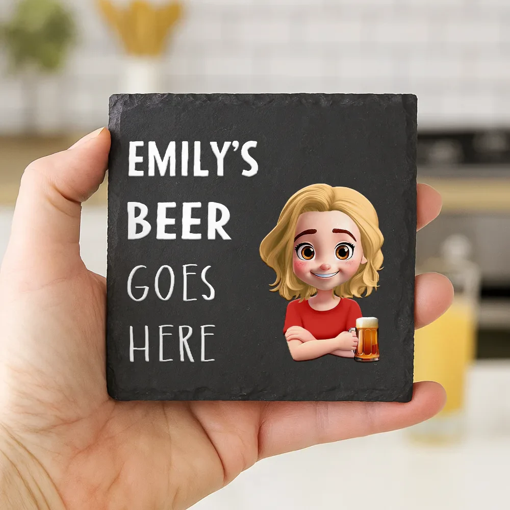 Drink Goes Here 3D Effect Couple - Personalized Slate Coaster - Image 4