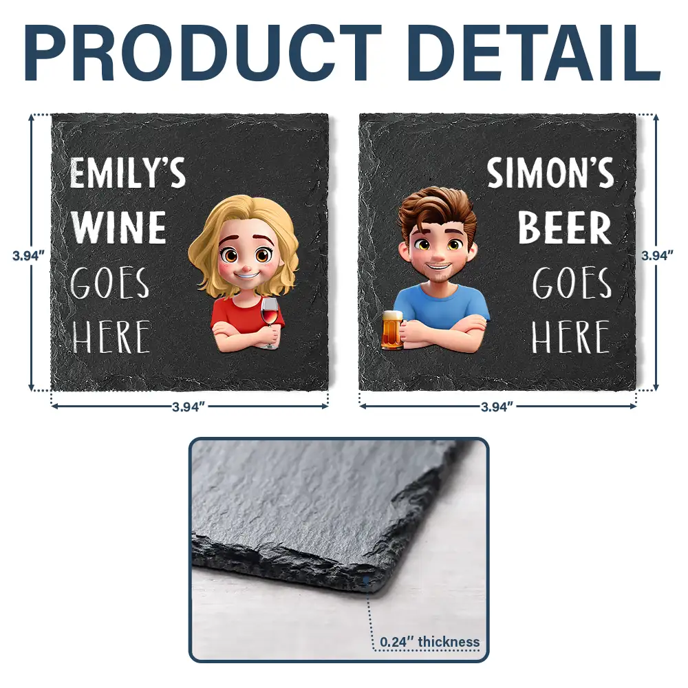 Drink Goes Here 3D Effect Couple - Personalized Slate Coaster - Image 5