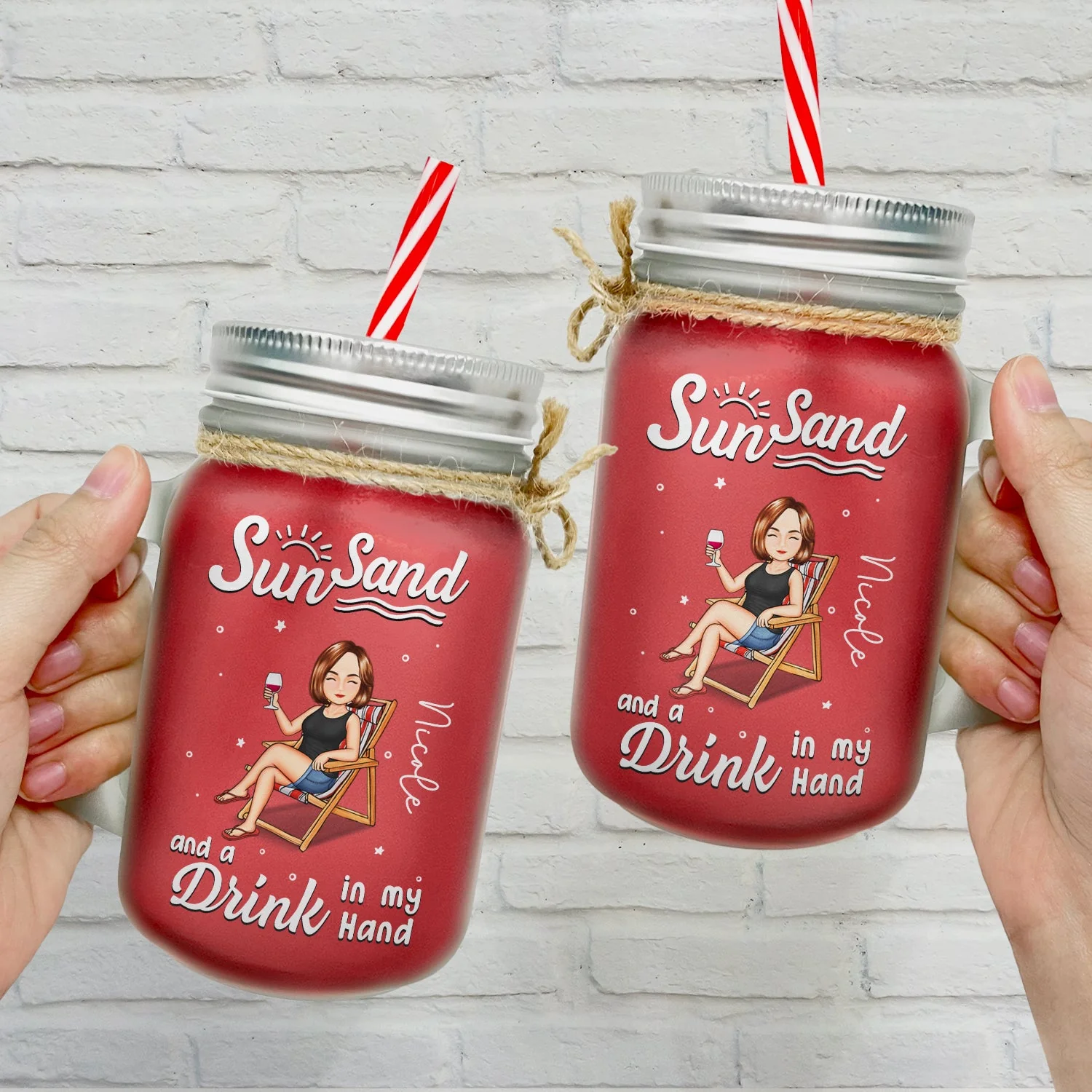 Drink In My Hand - Personalized Mason Jar Cup With Straw - Image 2