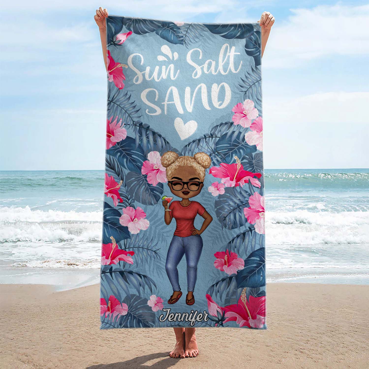Drink In My Hand Toes In The Sand - Gift For Beach Lovers - Personalized Custom Beach Towel - Image 2