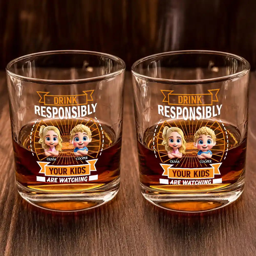 Drink Responsibly Your Kid Is Watching - Personalized Whiskey Glass - Image 2