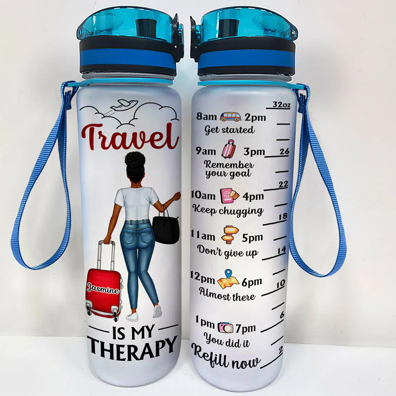 Drink Well Travel Often - Gift For Travel Lovers - Personalized Custom Water Tracker Bottle - Image 2