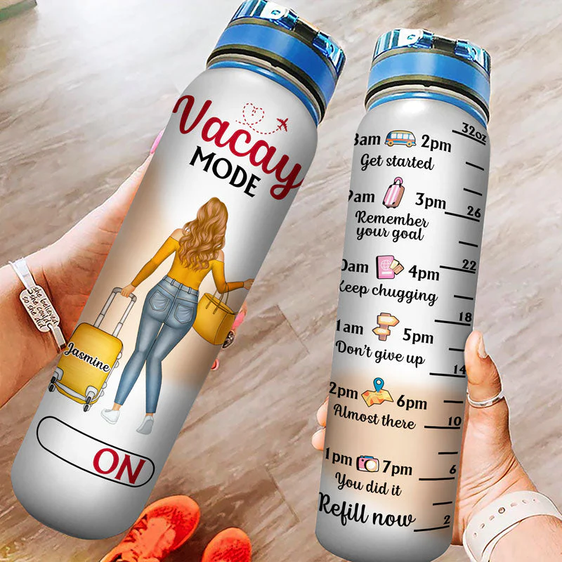 Drink Well Travel Often - Gift For Travel Lovers - Personalized Custom Water Tracker Bottle - Image 3