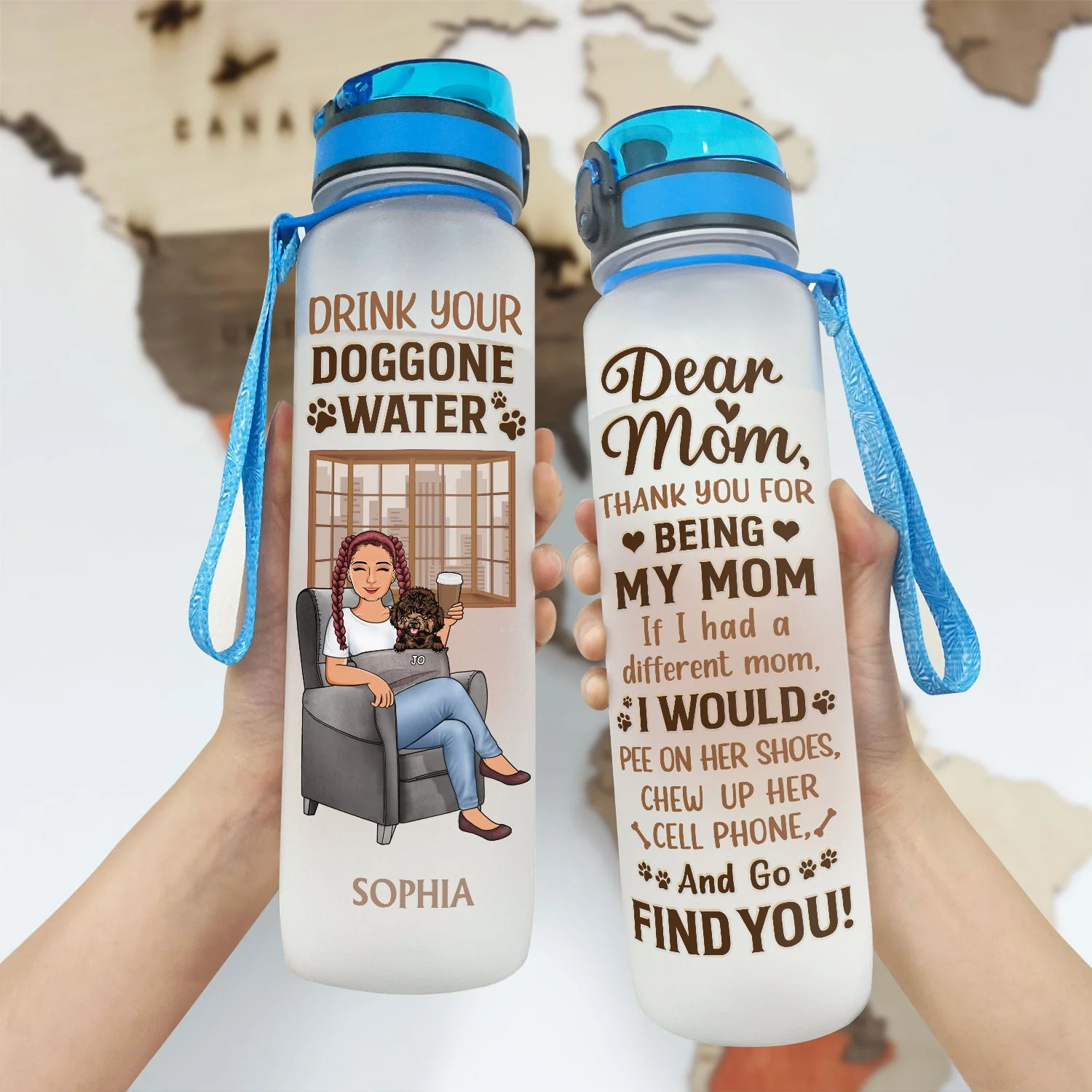 Drink Your Doggone Water Best Dog Mom Ever - Mother Gift - Personalized Custom Water Tracker Bottle - Image 3