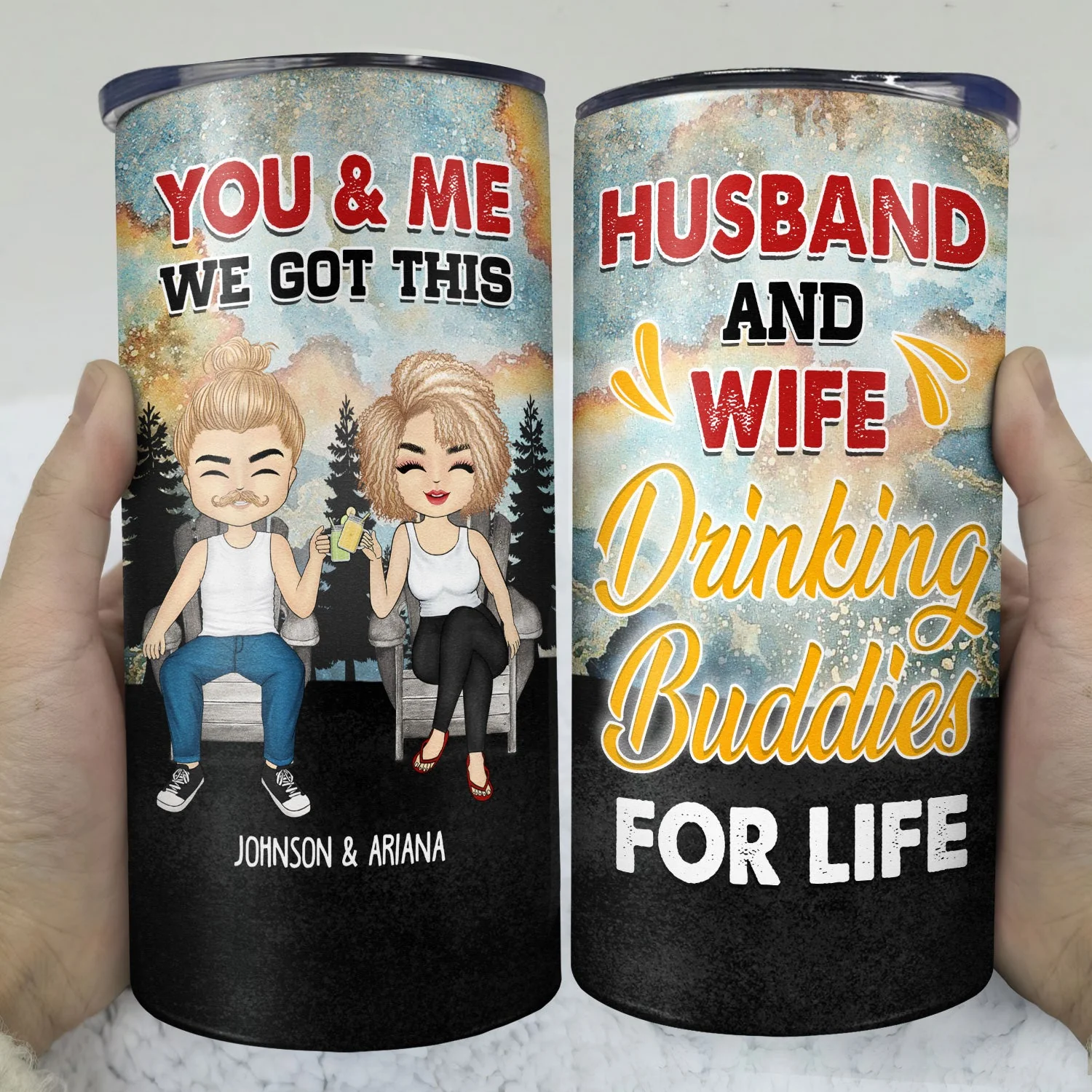 Drinking Buddie For Life - Gift For Couples - Personalized Custom 4 In 1 Can Cooler Tumbler - Image 3