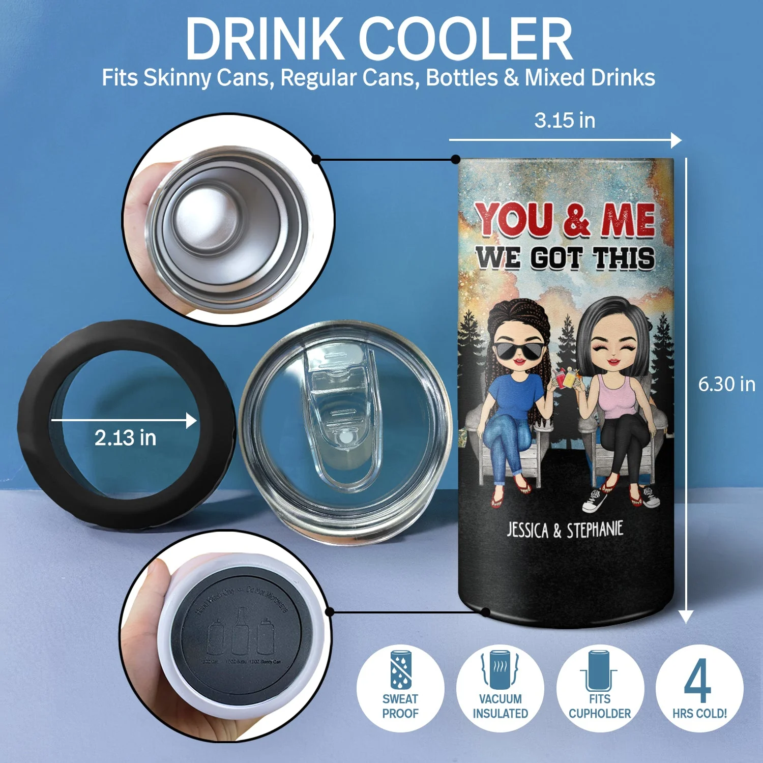 Drinking Buddie For Life - Gift For Couples - Personalized Custom 4 In 1 Can Cooler Tumbler - Image 4