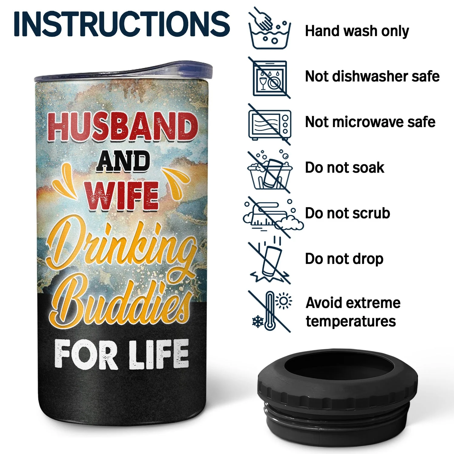 Drinking Buddie For Life - Gift For Couples - Personalized Custom 4 In 1 Can Cooler Tumbler - Image 5
