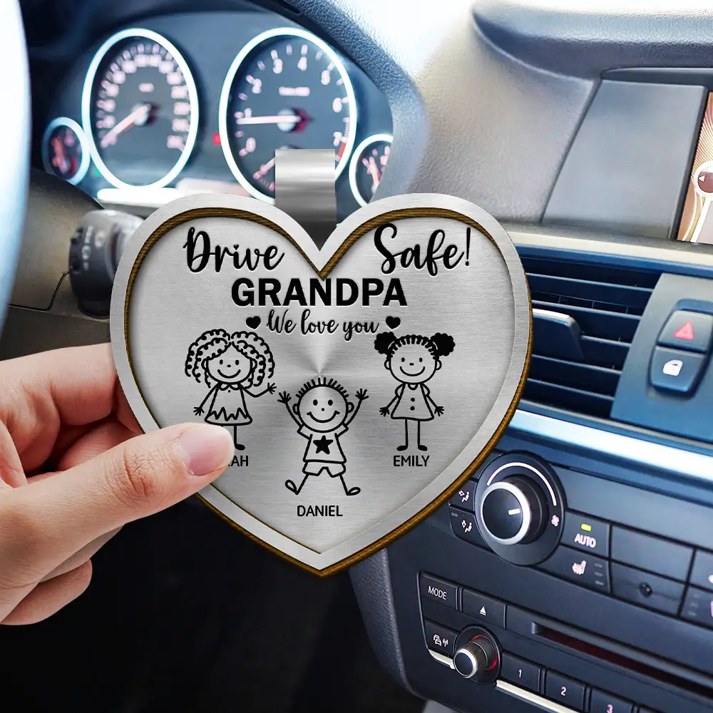 Drive Safe Daddy Kid Stick Figures Heart Shaped - Personalized Custom Shaped Car Visor Clip - Image 3