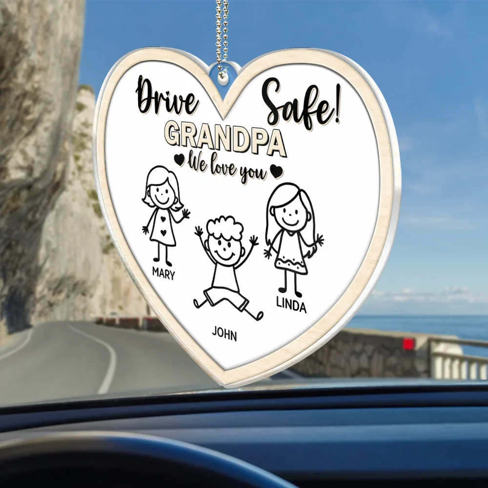 Drive Safe Daddy Kid Stick Figures - Personalized Acrylic Car Hanger - Image 2