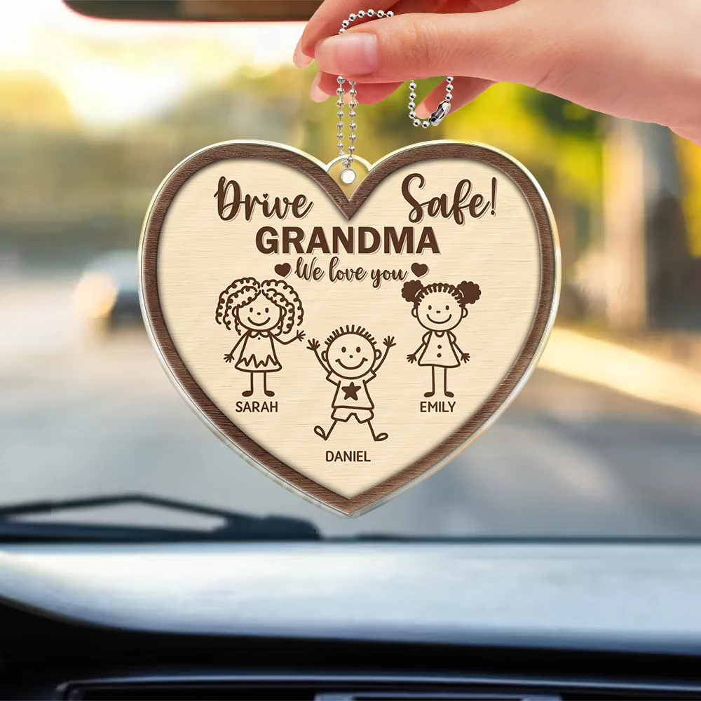 Drive Safe Daddy Kid Stick Figures - Personalized Acrylic Car Hanger - Image 3