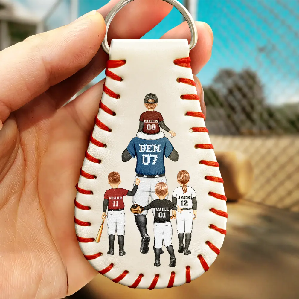 Drive Safe Daddy No Place Like Home - Personalized Leather Baseball Keychain - Image 2