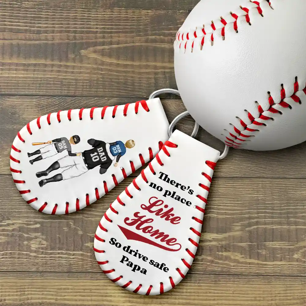 Drive Safe Daddy No Place Like Home - Personalized Leather Baseball Keychain - Image 3