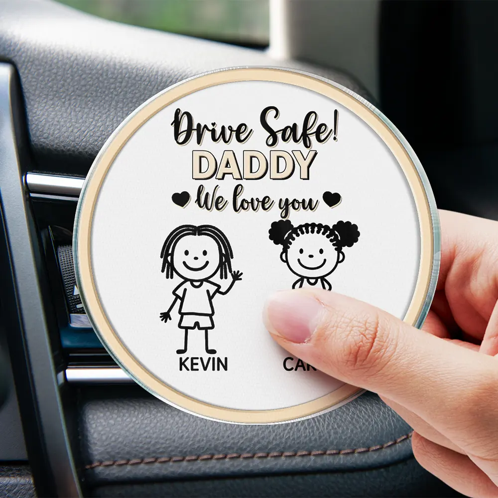 Drive Safe Grandpa Daddy Kid Stick Figures - Personalized Acrylic Car Vent Clip - Image 4