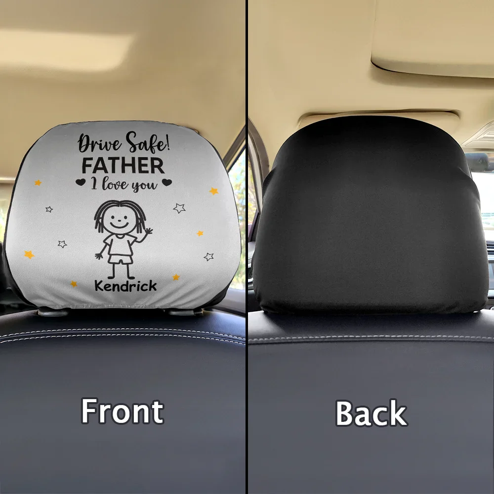 Drive Safe Grandpa Daddy Kid Stick Figures - Personalized Car Headrest Covers - Image 2