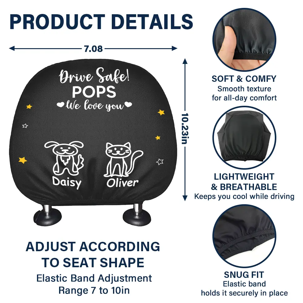 Drive Safe Grandpa Daddy Kid Stick Figures - Personalized Car Headrest Covers - Image 4