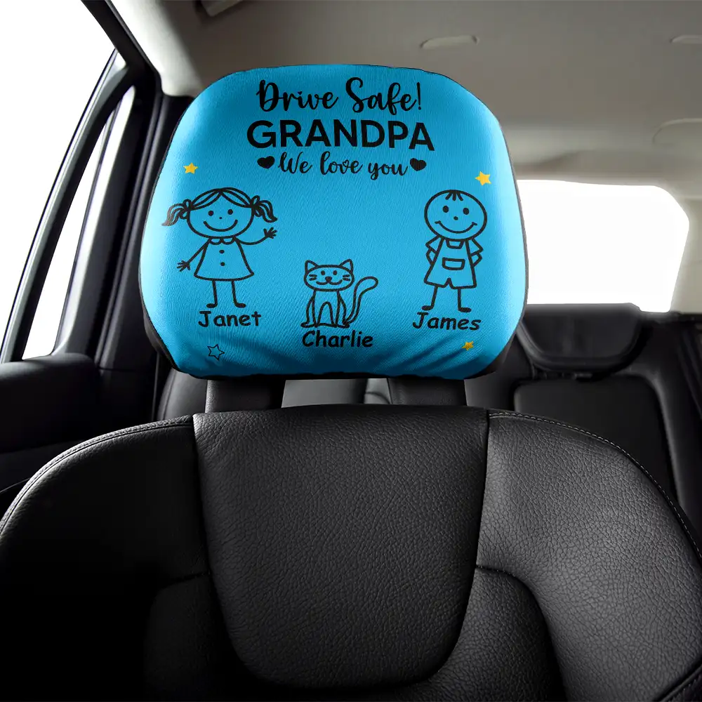 Drive Safe Grandpa Daddy Kid Stick Figures - Personalized Car Headrest Covers - Image 5