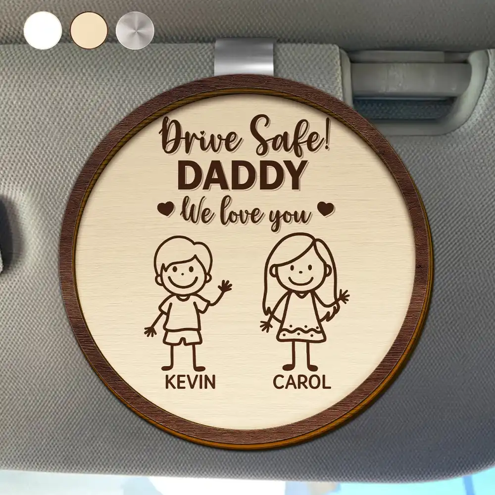 Drive Safe Grandpa Daddy Kid Stick Figures - Personalized Custom Shaped Car Visor Clip - Image 2