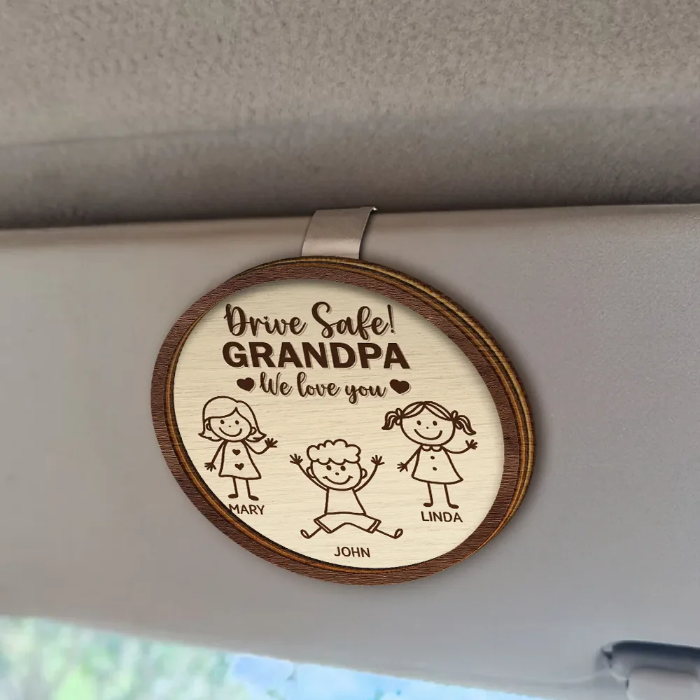 Drive Safe Grandpa Daddy Kid Stick Figures - Personalized Custom Shaped Car Visor Clip - Image 4