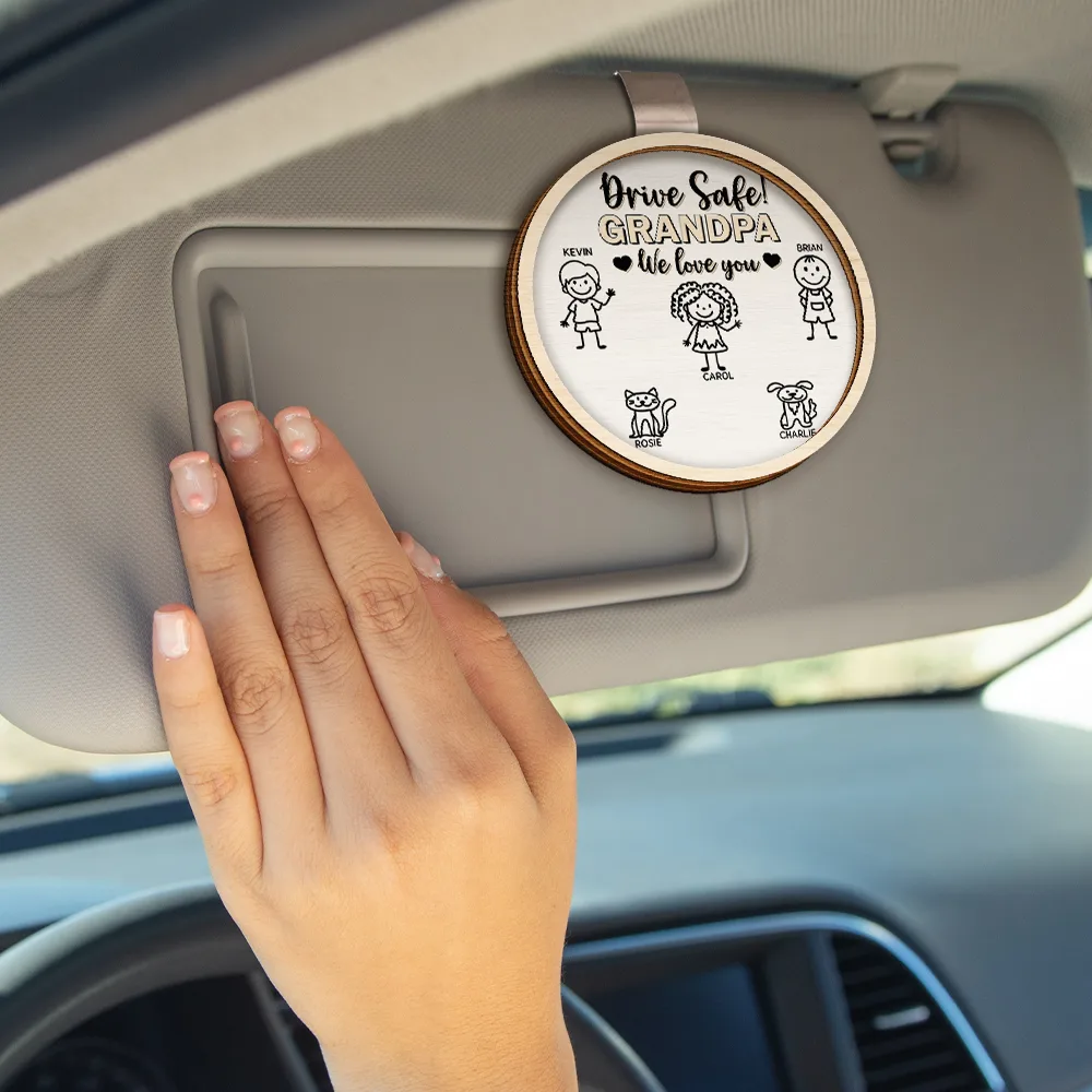 Drive Safe Grandpa Daddy Kid Stick Figures - Personalized Custom Shaped Car Visor Clip - Image 6