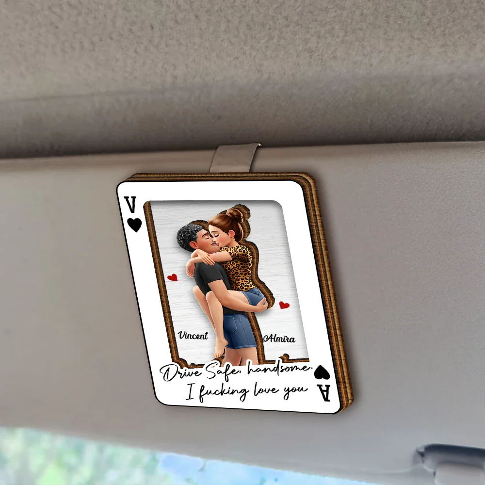 Drive Safe Handsome Playing Card Couple - Personalized Custom Shaped Car Visor Clip - Image 2
