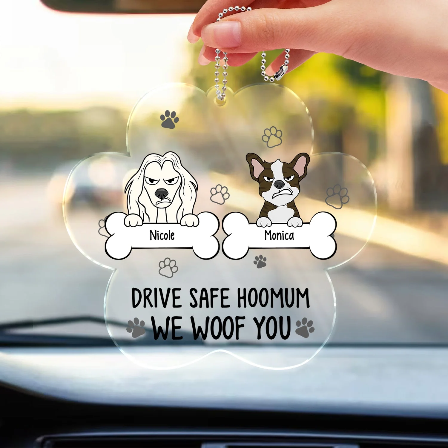 Drive Safe Hoomum - Gift For Dog Mom - Personalized Acrylic Car Hanger - Image 3