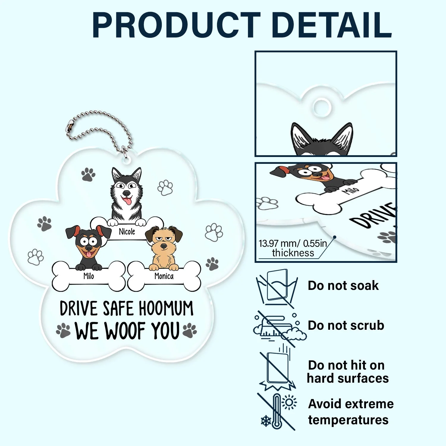 Drive Safe Hoomum - Gift For Dog Mom - Personalized Acrylic Car Hanger - Image 5